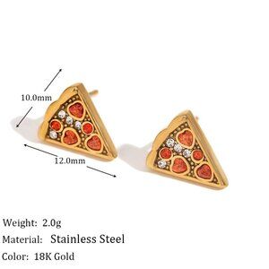 18K Gold Plated Pizza Slice Earrings Stainless Steel Waterproof, Tarnish-Proof